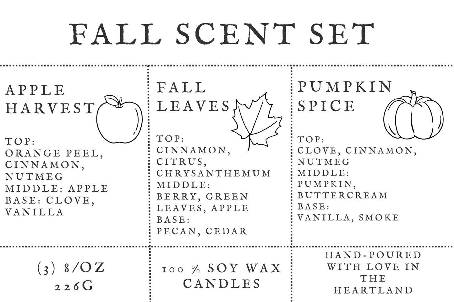 Fall Candles Gift Set | Pumpkin Spice, Apple Harvest, Fallen Leaves Non-Toxic Soy Wax Candles Gift | 3 Pack Candles Gift Set for Fall Lover