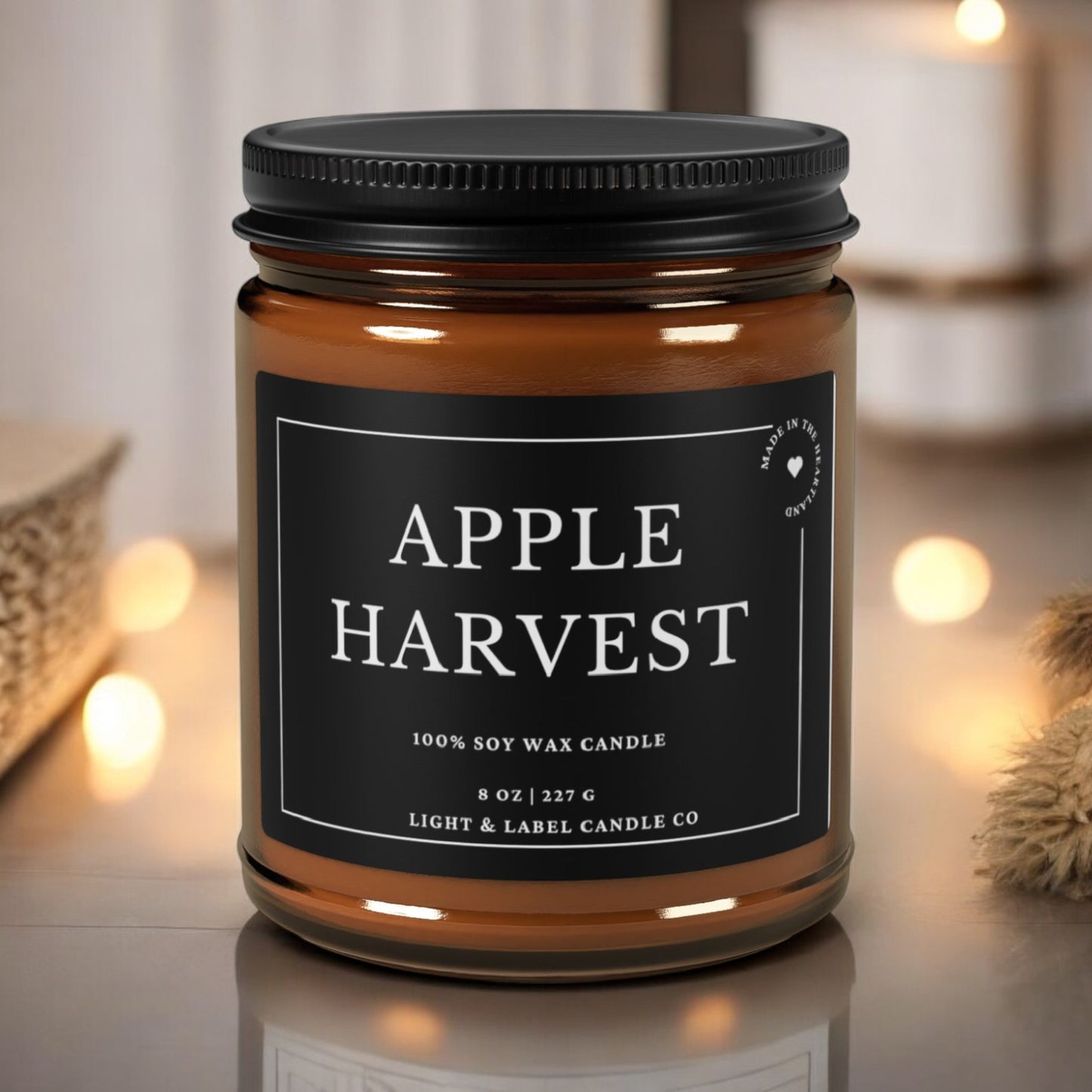 Apple Harvest Fall Soy Wax Candle| Fall Scented Candle in Amber Jar| Fall Natural Non Toxic Hand-Poured Soy Wax Candle | Classic Collection
