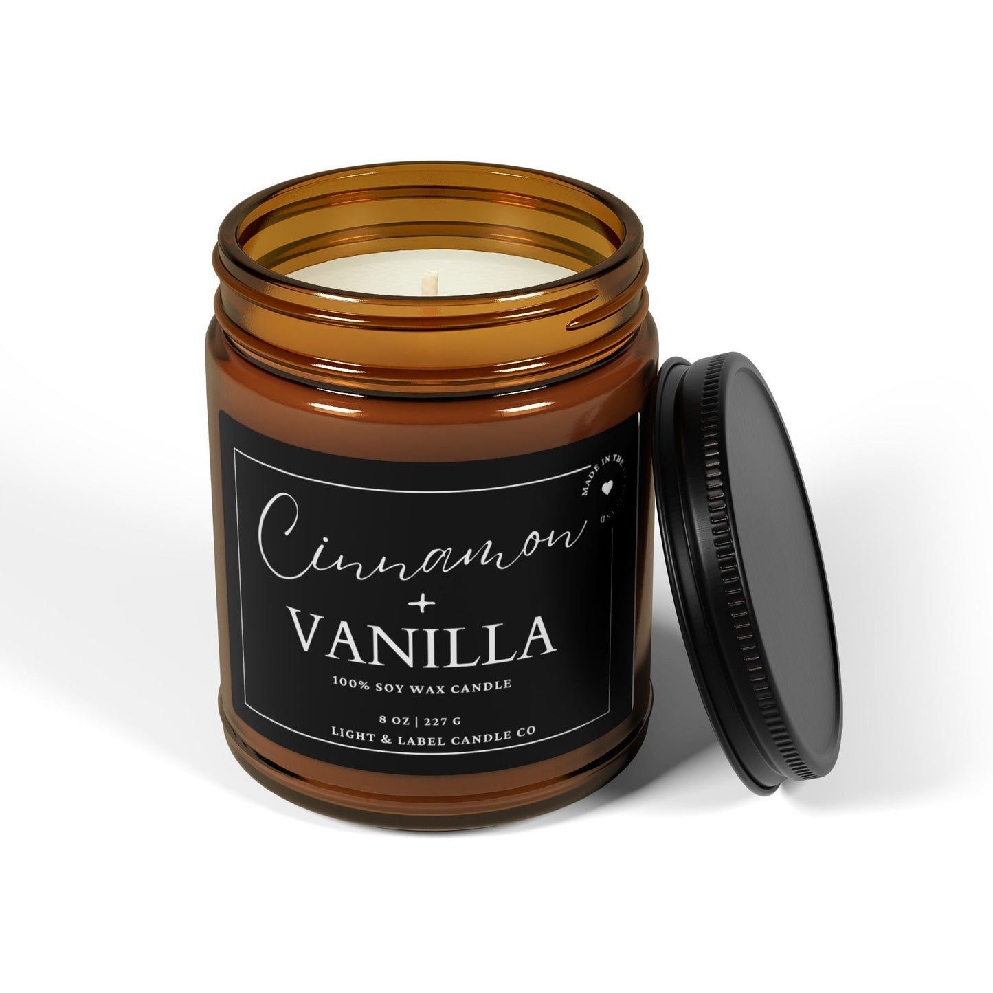 Cinnamon Vanilla Fall Soy Wax Candle| Fall Scented Candle in Amber Jar| Fall Natural Non Toxic Hand-Poured Soy Wax Candle | Classic Collection
