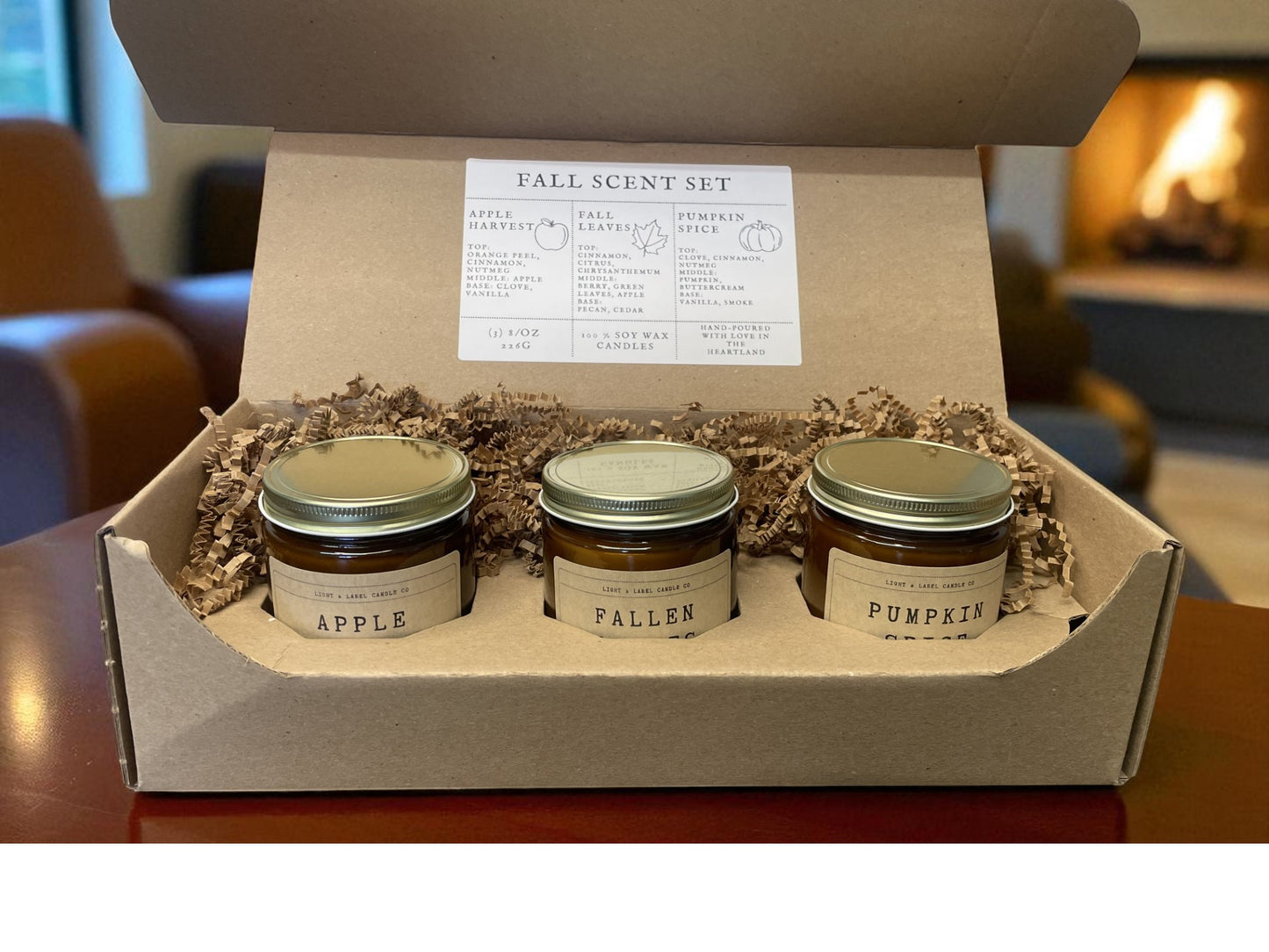 Fall Candles Gift Set | Pumpkin Spice, Apple Harvest, Fallen Leaves Non-Toxic Soy Wax Candles Gift | 3 Pack Candles Gift Set for Fall Lover