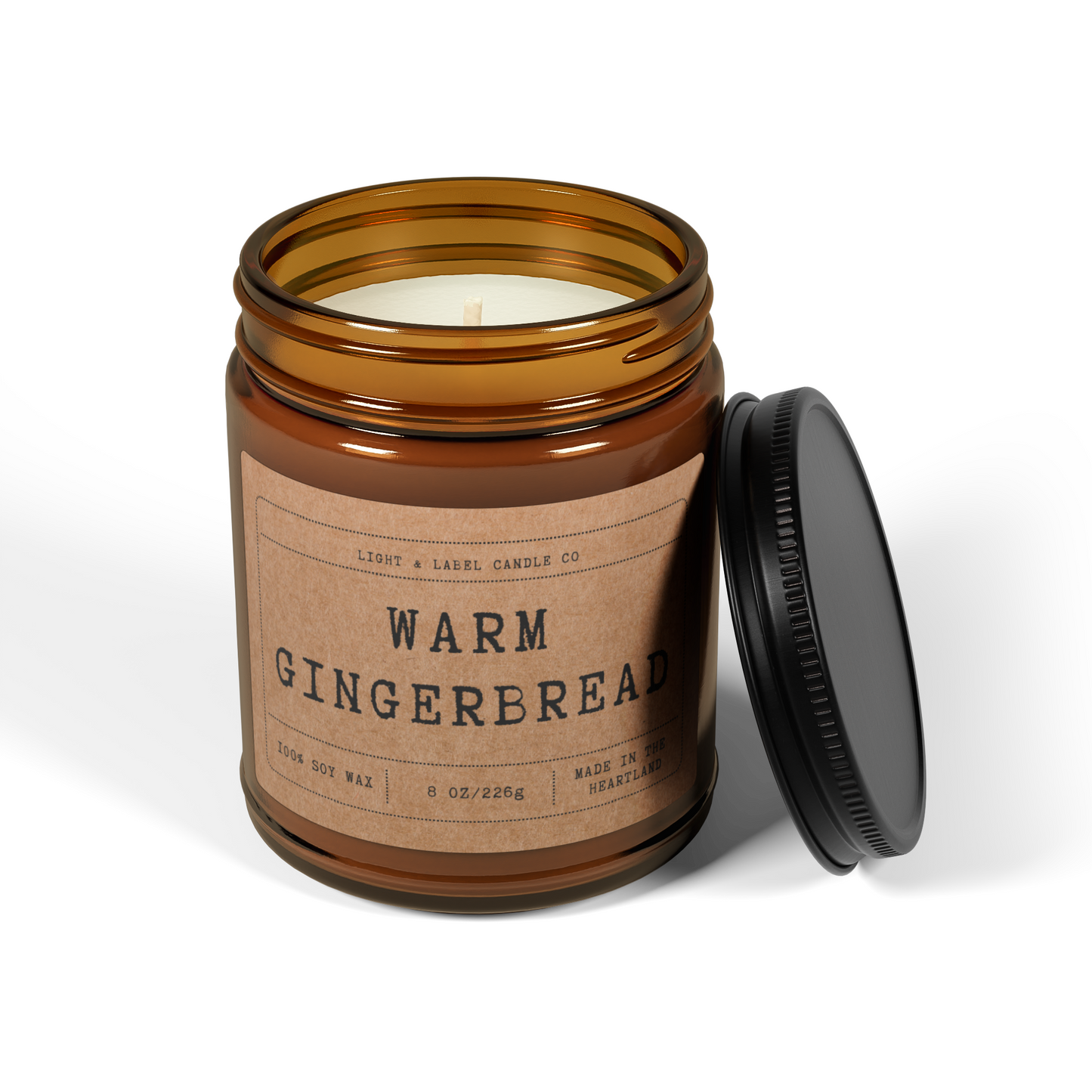 Warm Gingerbread Scented Candle | Holiday Candle Non Toxic Soy Wax Candle in Amber Jar | Christmas Candle Housewarming Gift