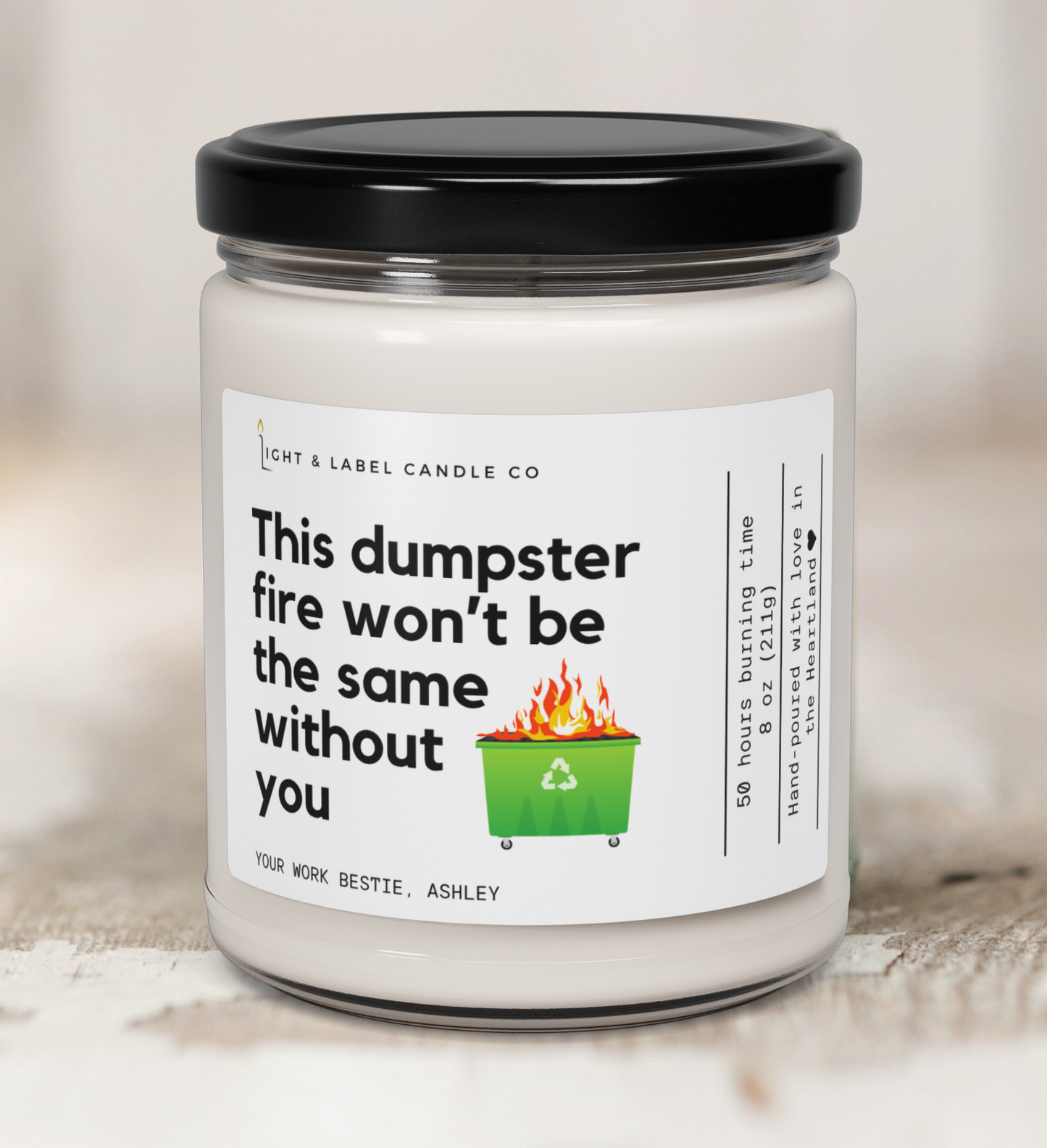 Funny Coworker Leaving Gift, Work Dumpster Fire Candle, Funny Gift Work Bestie, Co-worker Farewell Gift, Retirement Gift, Promotion Gift