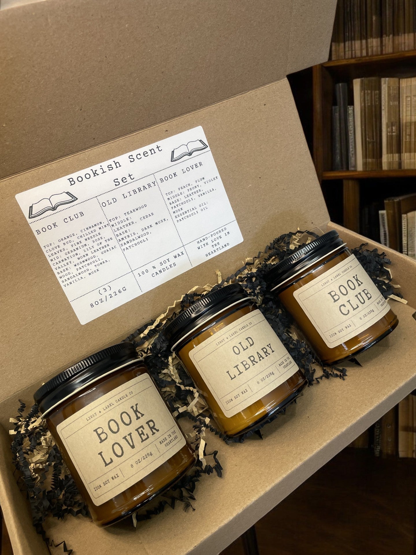 Bookish Candle Set | Library Book Lover Gift Set | Candle Gift Box | Book Lover Candle | Bookworm Gift Set | 3 Pack Soy Wax Candles Gift Set