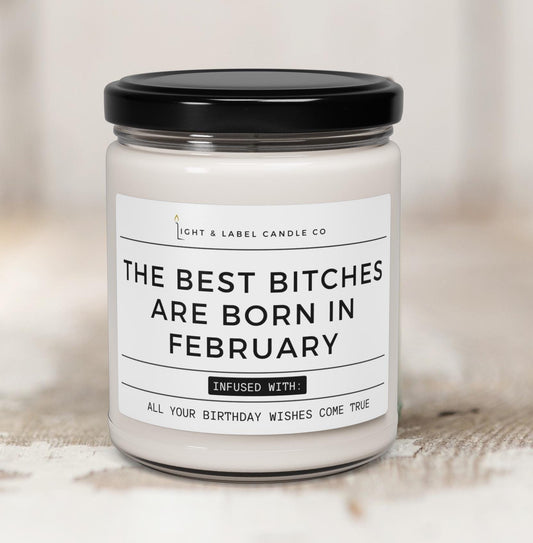 Soy wax candle gift for friend that says &quot;the best bitches are born in february&quot;