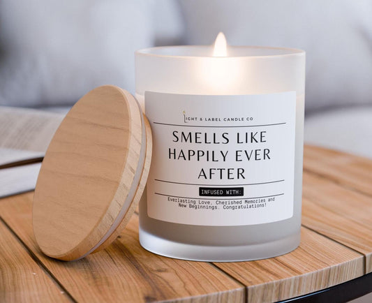 Happily Ever After Candle | Wedding Gift | Personalized Wedding Gift | Anniversary Gift | Wedding Date Gift | 8 oz Frosted Wood Candle